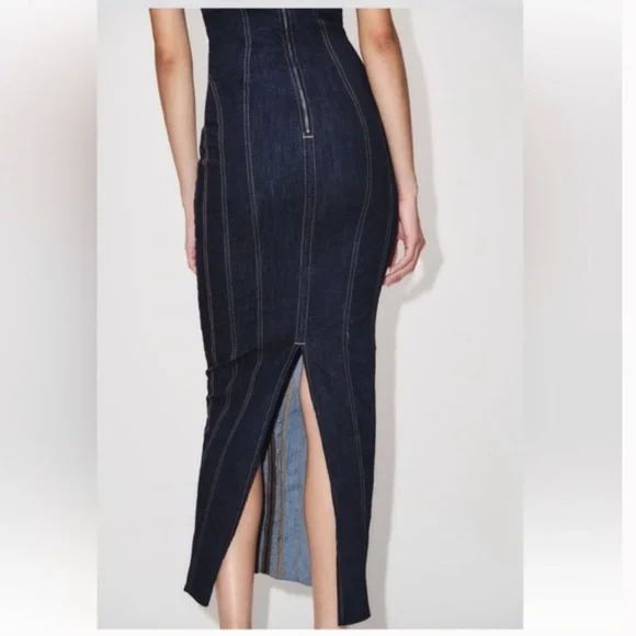 NWT Zara Blue Denim Midi Bustier Corset Party Dress Medium - Picture 3 of 16